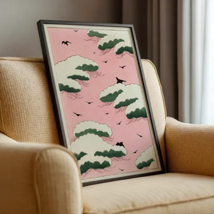 Pink Sky Japanese Wall Art – Print by Watanabe Seitei