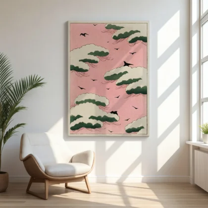 Pink Sky Japanese Wall Art – Print by Watanabe Seitei