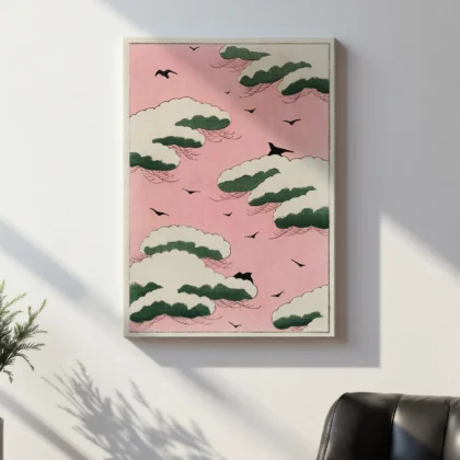 Pink Sky Japanese Wall Art – Print by Watanabe Seitei