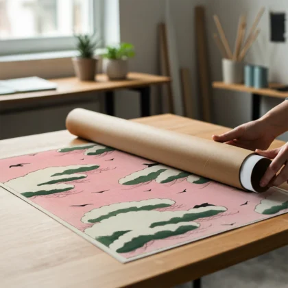 Pink Sky Japanese Wall Art – Print by Watanabe Seitei