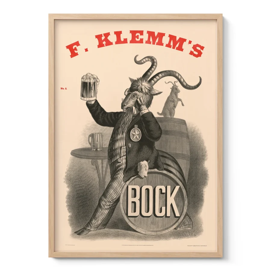 Senovinis alaus reklaminis paveikslas – F. Klemm’s Bock