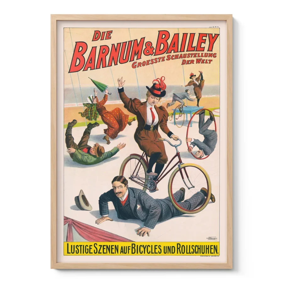 Vintage German Circus Poster – Barnum & Bailey Bicycle Act