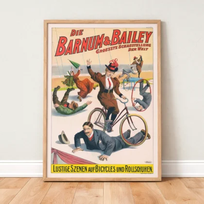 Vintage German Circus Poster – Barnum & Bailey Bicycle Act