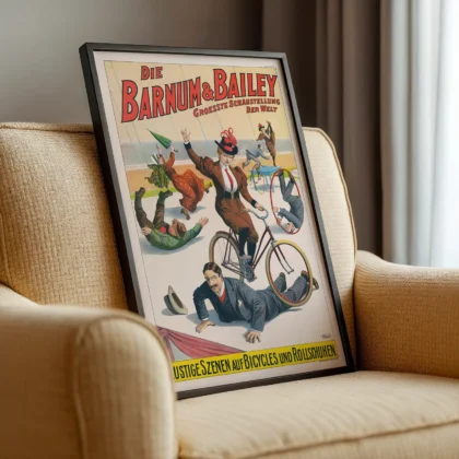 Vintage German Circus Poster – Barnum & Bailey Bicycle Act