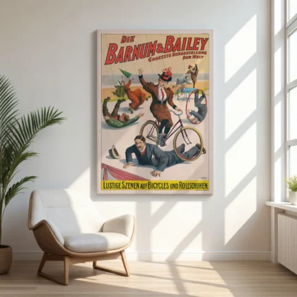 Vintage German Circus Poster – Barnum & Bailey Bicycle Act