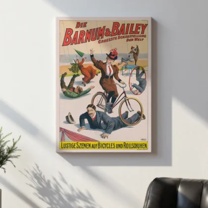 Vintage German Circus Poster – Barnum & Bailey Bicycle Act