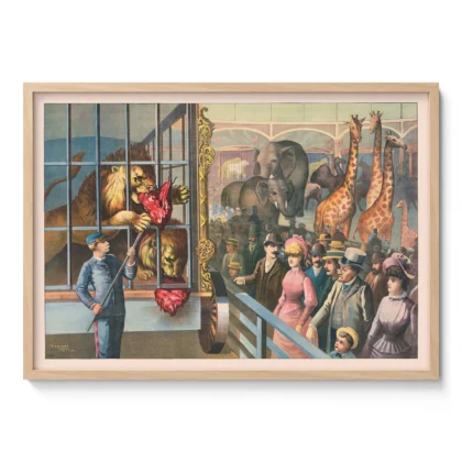 Vintage Circus Animal Poster – Lion Keeper Feeding Scene
