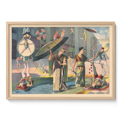 Vintage Circus Poster – Asian Acrobats Wall Art
