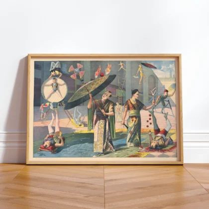 Vintage Circus Poster – Asian Acrobats Wall Art