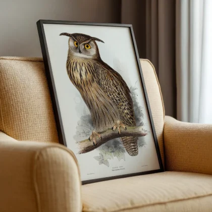 Vintage Eagle Owl Print by Edward Lear