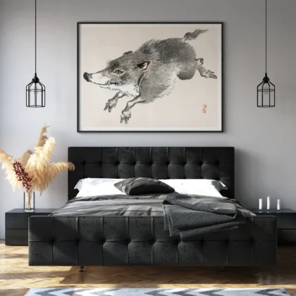 Wild Boar Print – Japanese Animal Wall Art by Kono Bairei