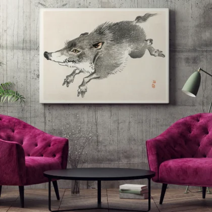Wild Boar Print – Japanese Animal Wall Art by Kono Bairei