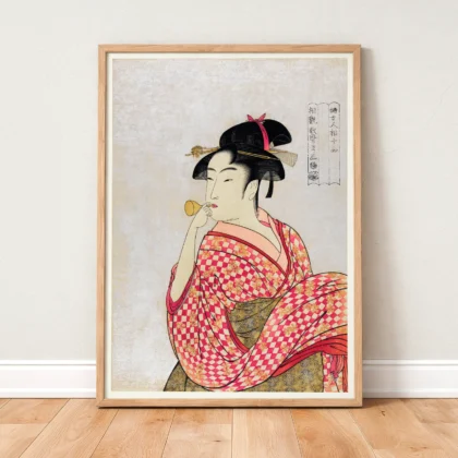 Japanese Print by Kitagawa Utamaro – Woman with Popen