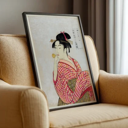 Japanese Print by Kitagawa Utamaro – Woman with Popen
