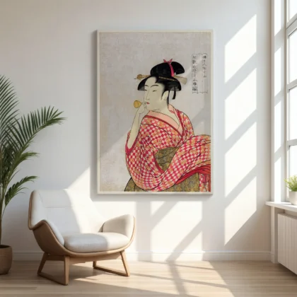 Japanese Print by Kitagawa Utamaro – Woman with Popen