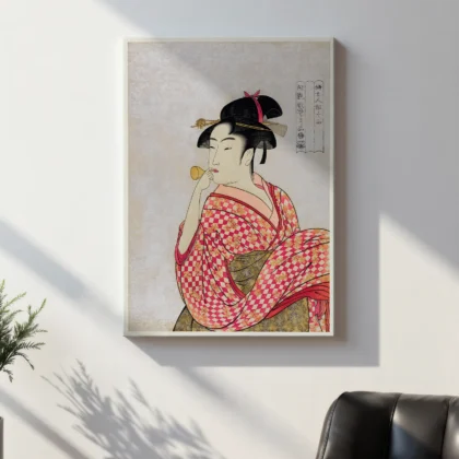 Japanese Print by Kitagawa Utamaro – Woman with Popen