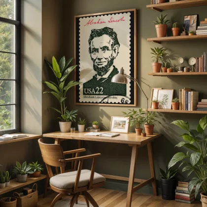 Abraham Lincoln Wall Art – Vintage USA Postal Stamp