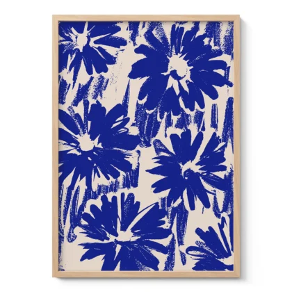 Abstract Blue Flowers Wall Art