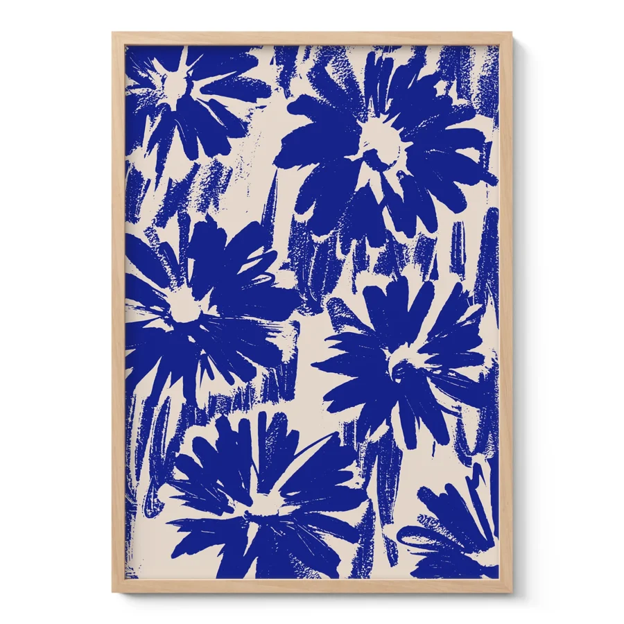 Abstract Blue Flowers Wall Art