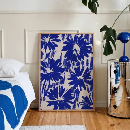 Abstract Blue Flowers Wall Art