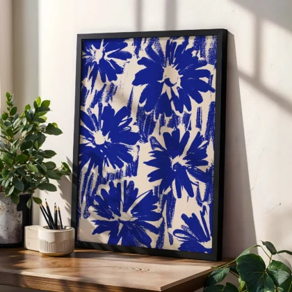 Abstract Blue Flowers Wall Art
