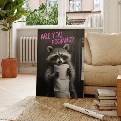 Wandbild – Waschbär mit Toilettenpapier