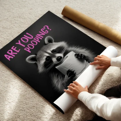 Wandbild – Waschbär mit Toilettenpapier