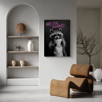 Wandbild – Waschbär mit Toilettenpapier