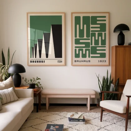 Bauhaus Wandbilder Set aus 2 – Urbaner Rhythmus Grün