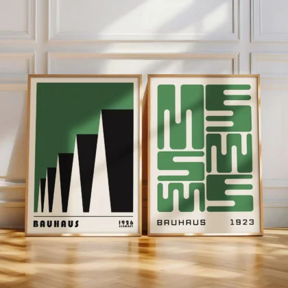 Bauhaus Wandbilder Set aus 2 – Urbaner Rhythmus Grün