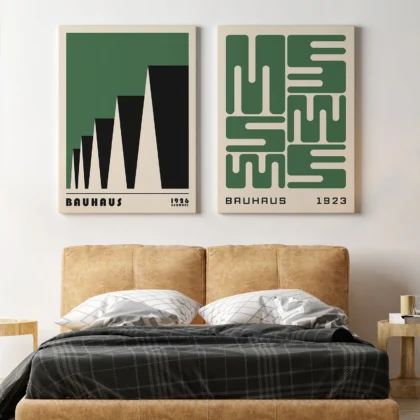 Bauhaus Wandbilder Set aus 2 – Urbaner Rhythmus Grün