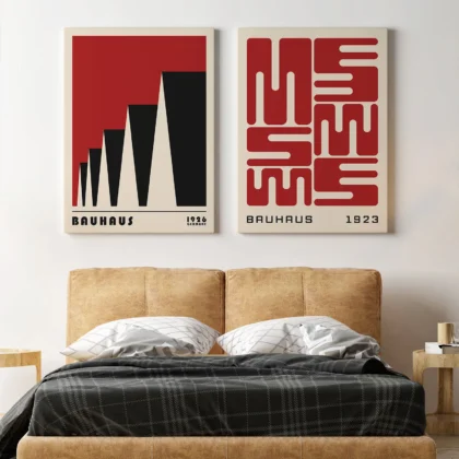 Bauhaus Wandbilder Set aus 2 – Urbaner Rhythmus Rot