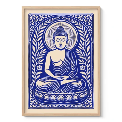 Retro Wandbild Buddha – Blau