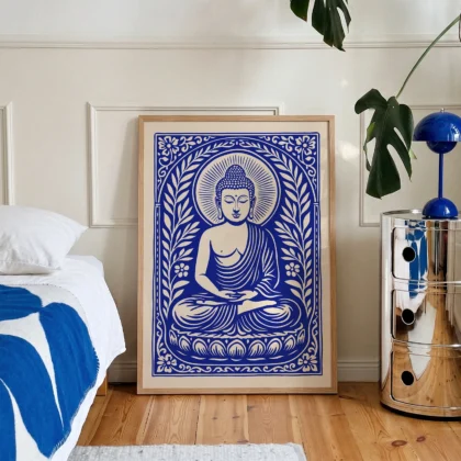 Retro Wandbild Buddha – Blau