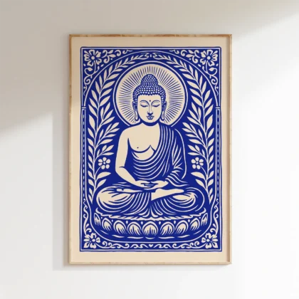 Retro Wandbild Buddha – Blau