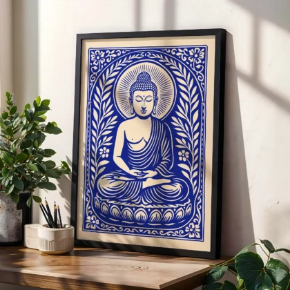 Retro Wandbild Buddha – Blau