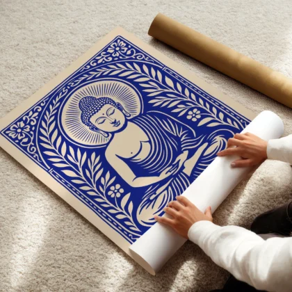 Retro Wandbild Buddha – Blau