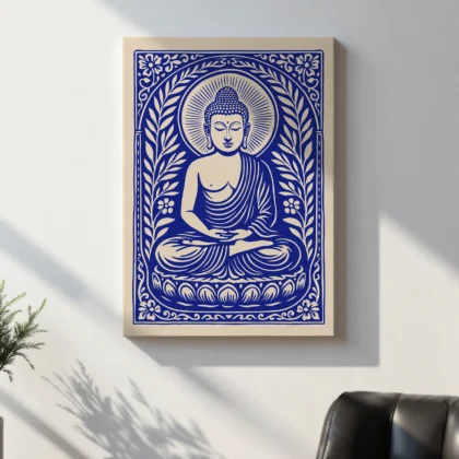 Retro Wandbild Buddha – Blau