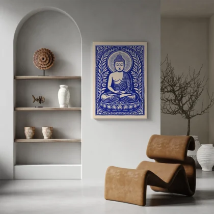 Retro Wandbild Buddha – Blau