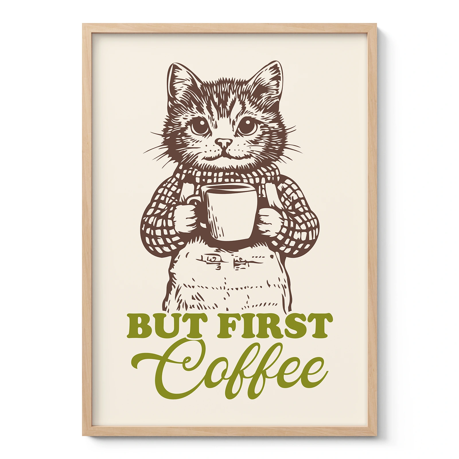 Cat Art Print – But First Coffee
