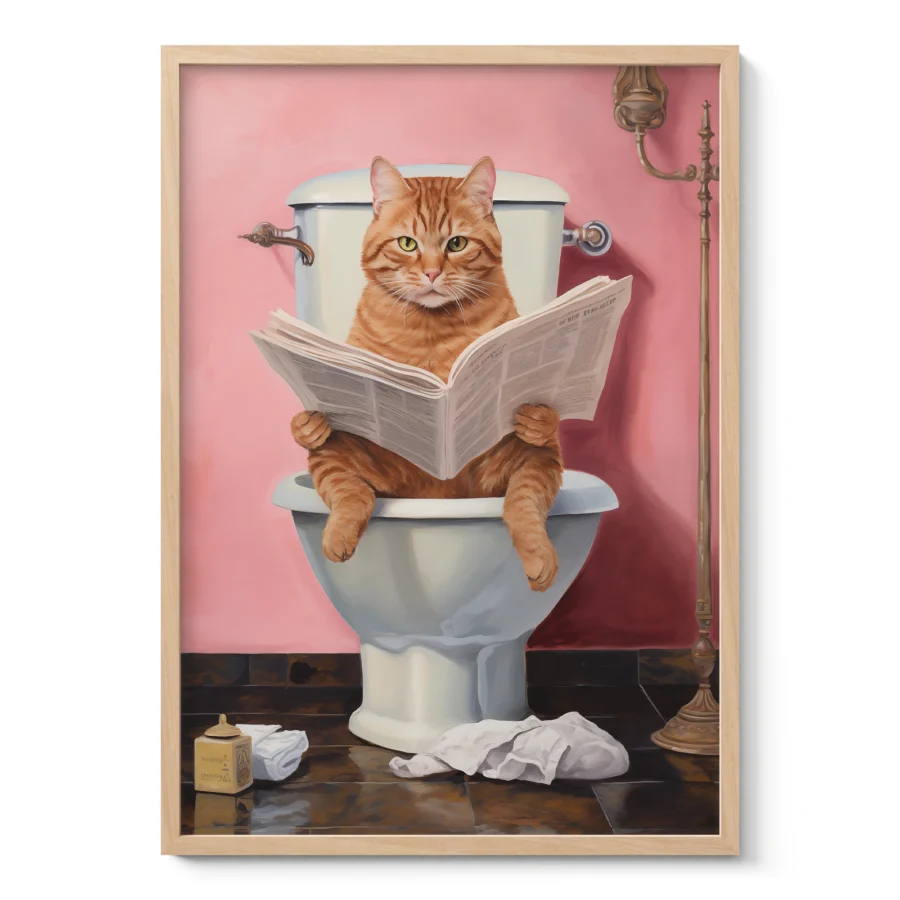 Cat on Toilet – Funny Bathroom Wall Art
