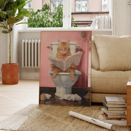 Cat on Toilet – Funny Bathroom Wall Art