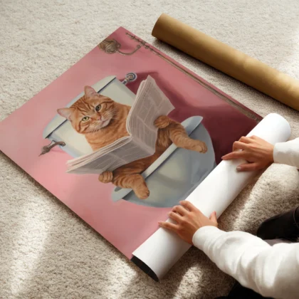 Cat on Toilet – Funny Bathroom Wall Art