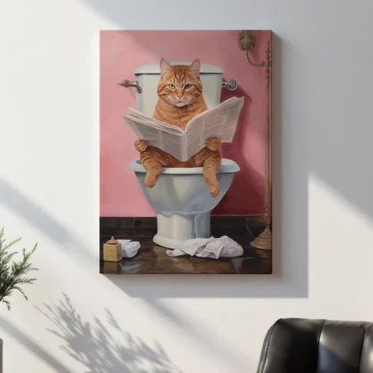 Cat on Toilet – Funny Bathroom Wall Art