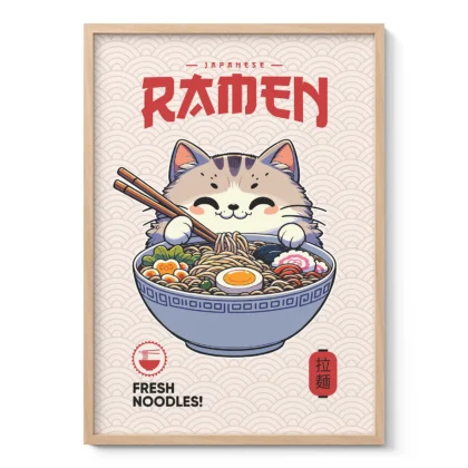 Cat with Ramen Bowl – Noodle Art Print