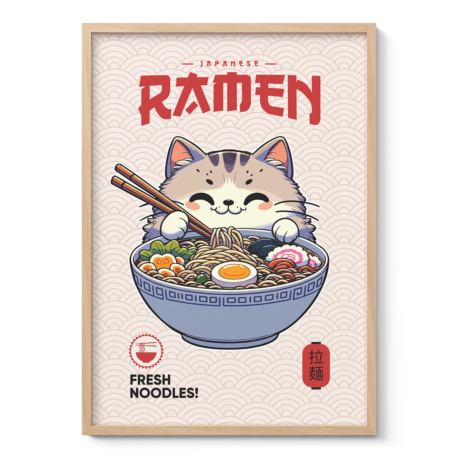 Cat with Ramen Bowl – Noodle Art Print