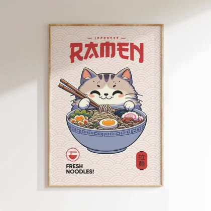Cat with Ramen Bowl – Noodle Art Print