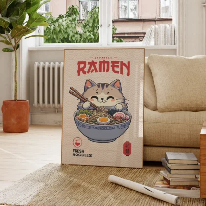 Cat with Ramen Bowl – Noodle Art Print