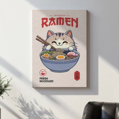 Cat with Ramen Bowl – Noodle Art Print