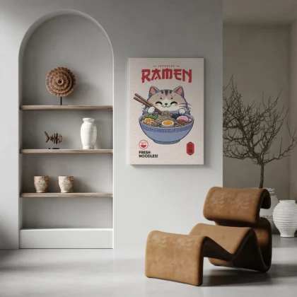 Cat with Ramen Bowl – Noodle Art Print